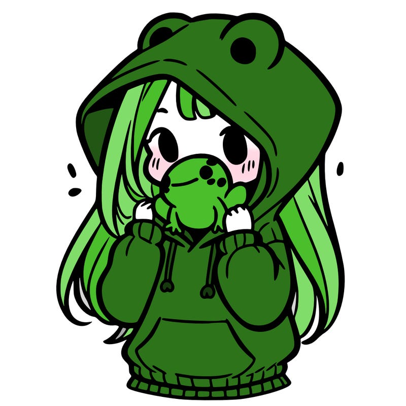 a girl holding a froggy hoodie