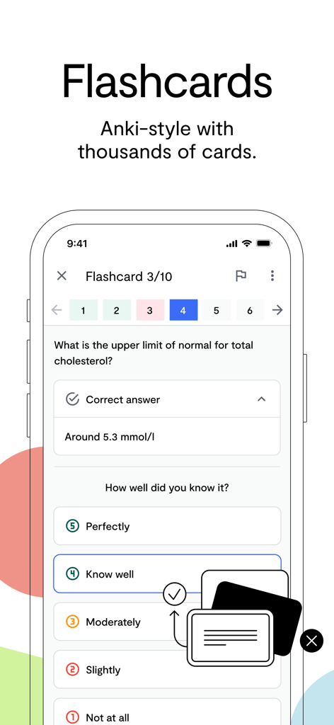 Quesmed - Anki-style medical flashcards interface on the Quesmed app for exam revision