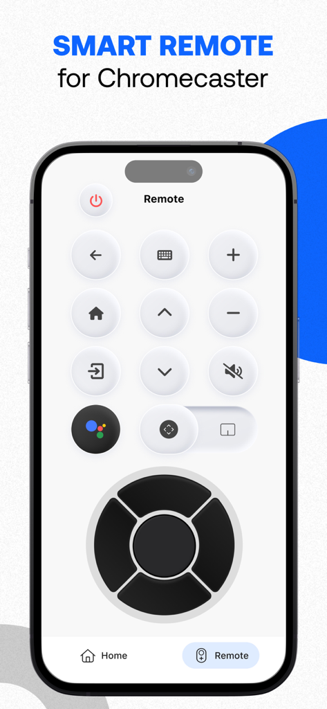 Chromecaster: Get Streaming TV - Um smartphone mostrando a interface de controle remoto inteligente para o aplicativo Chromecaster.