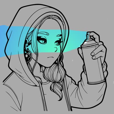 a realistic girl, spray painting