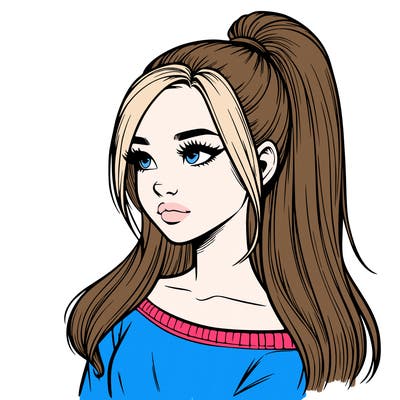 realistic girl with a high ponytail