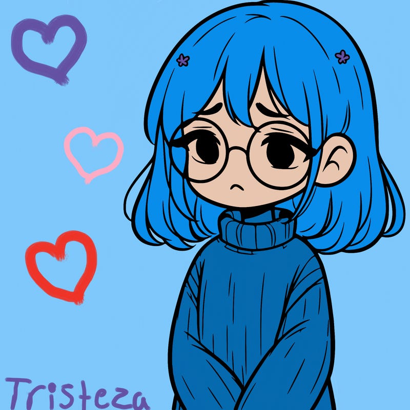 sad girl with glasses in a sweater