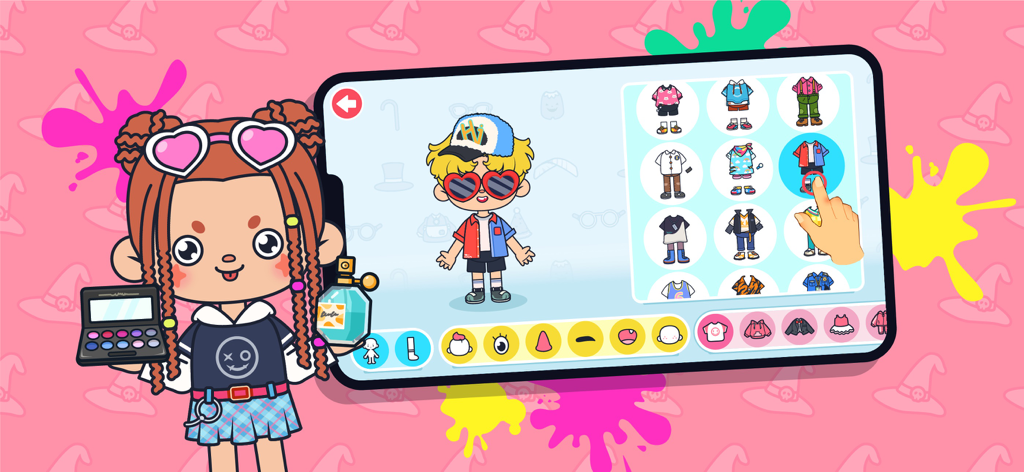 Terra World: Avatar Maker Life - Interfaz de usuario que muestra la personalización de personajes y la selección de atuendos en Terra World Avatar Maker