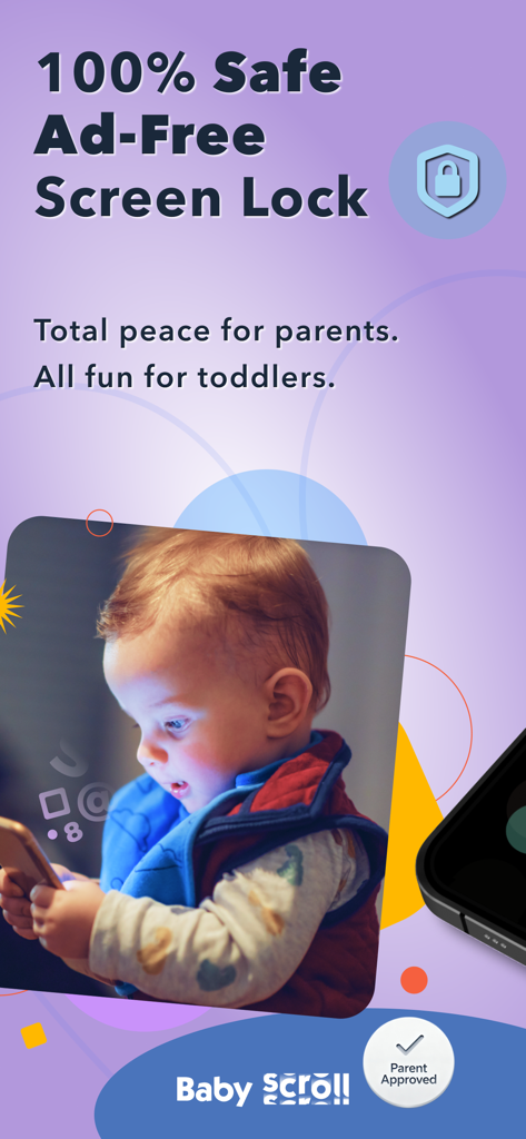 Toddler using a smartphone with a safe ad free screen lock app