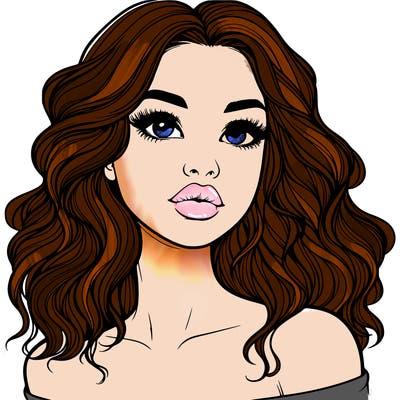 realistic girl with wavy hair and lips
