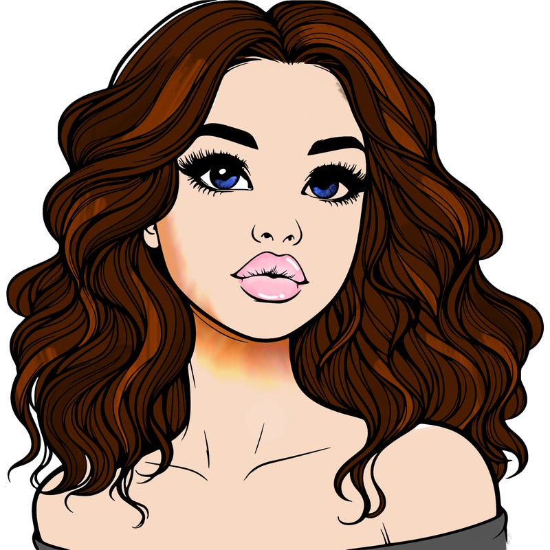 realistic girl with wavy hair and lips