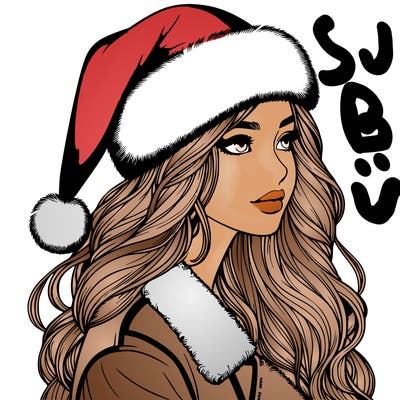 realistic girl in santa hat