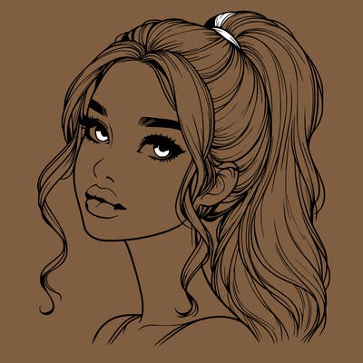 realistic girl with a ponytail on her hair and lips