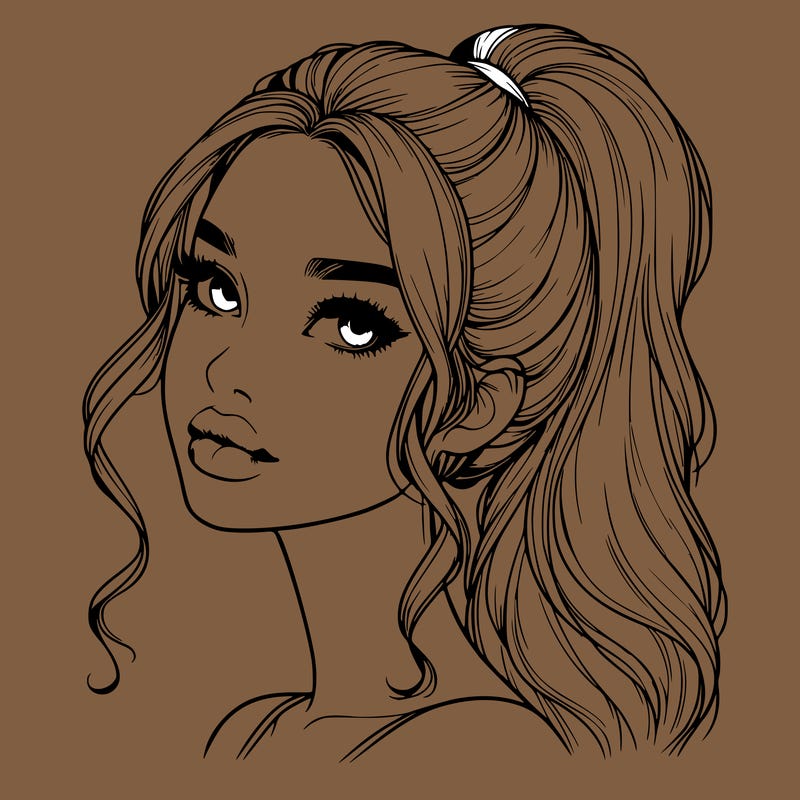 realistic girl with a ponytail on her hair and lips