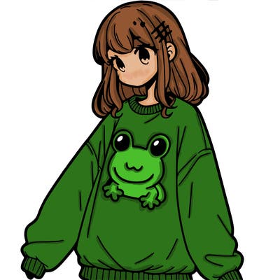 girl wearing frogging sweatshirt