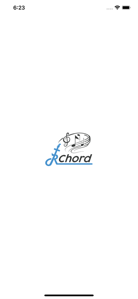 JRChord - JRChord app splash screen displaying a logo with musical notes and a stylized guitar symbol