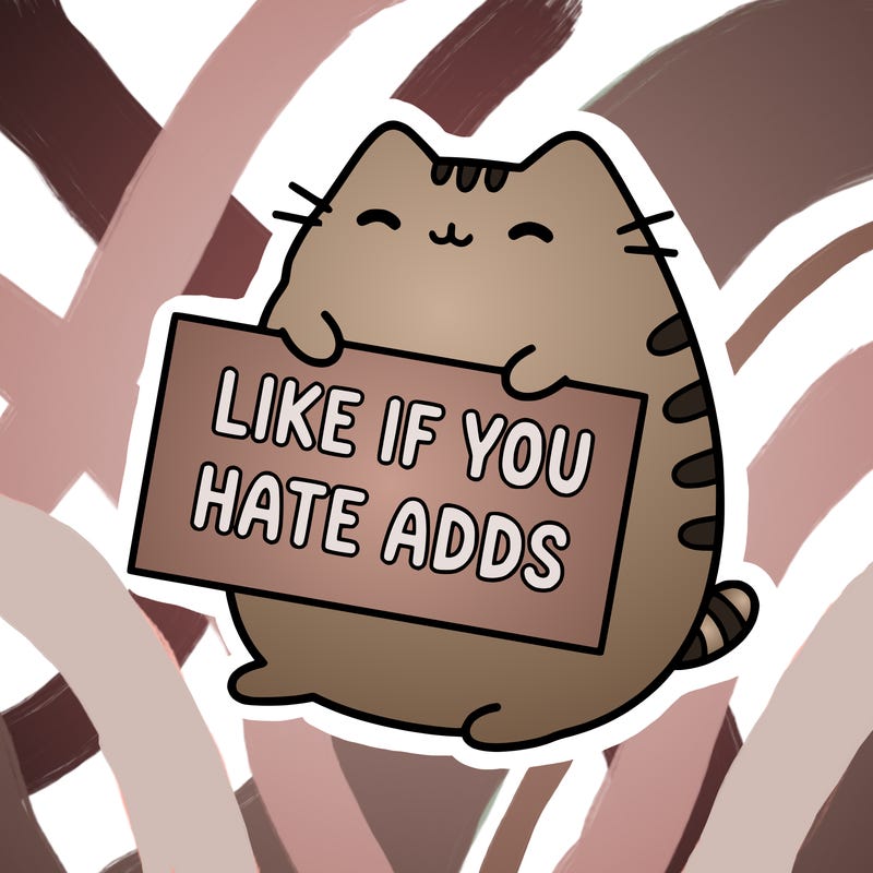 a kawii pusheen cat holding a sign that says like if you hate adds