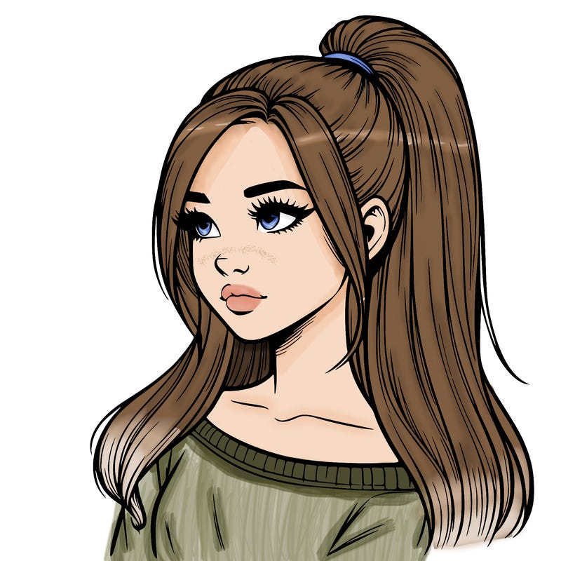 realistic girl with a high ponytail