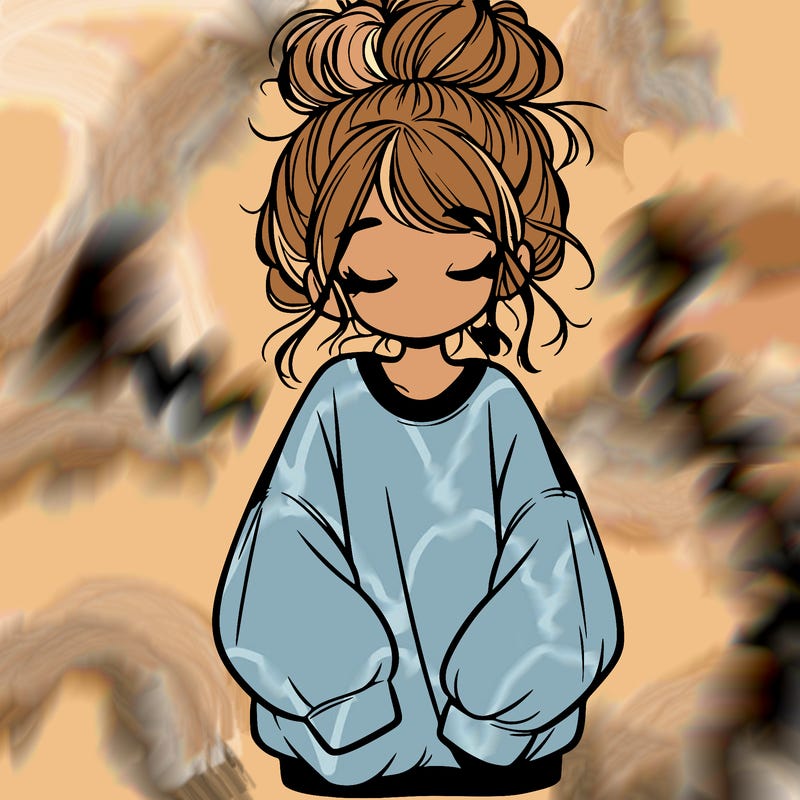 girl with baggy sweatshirt and messy bun