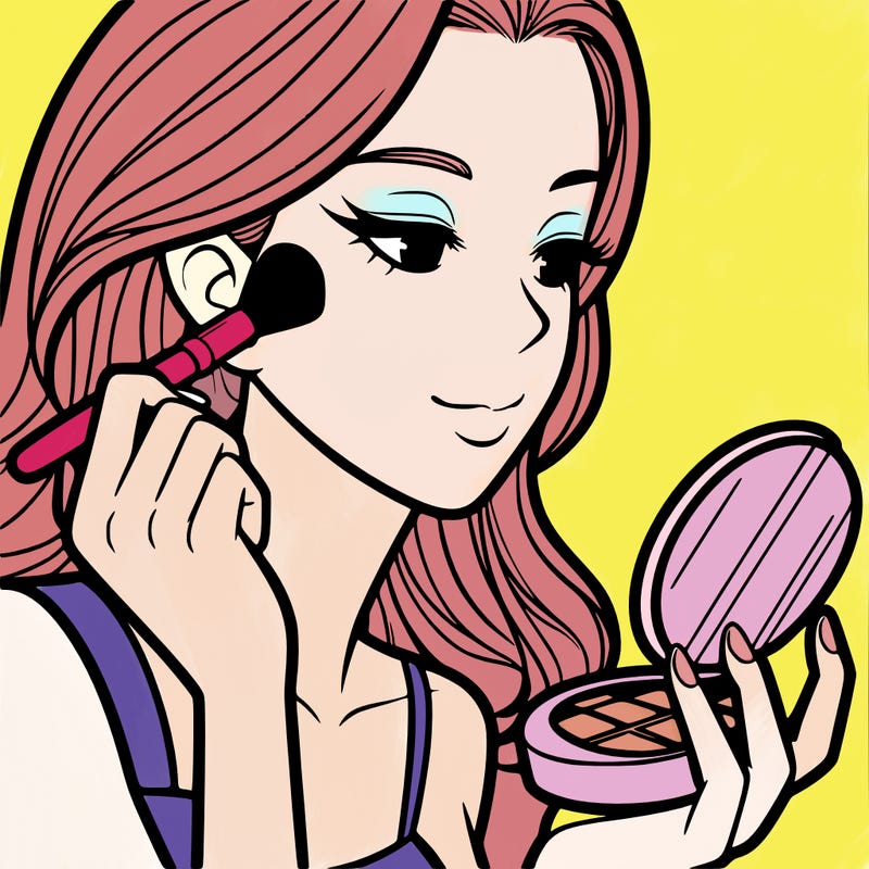 little girl putting on makeup