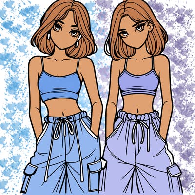 two girls with crop top with baggy pants