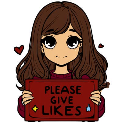 realistic girl that is holding a sign that says please give likes
