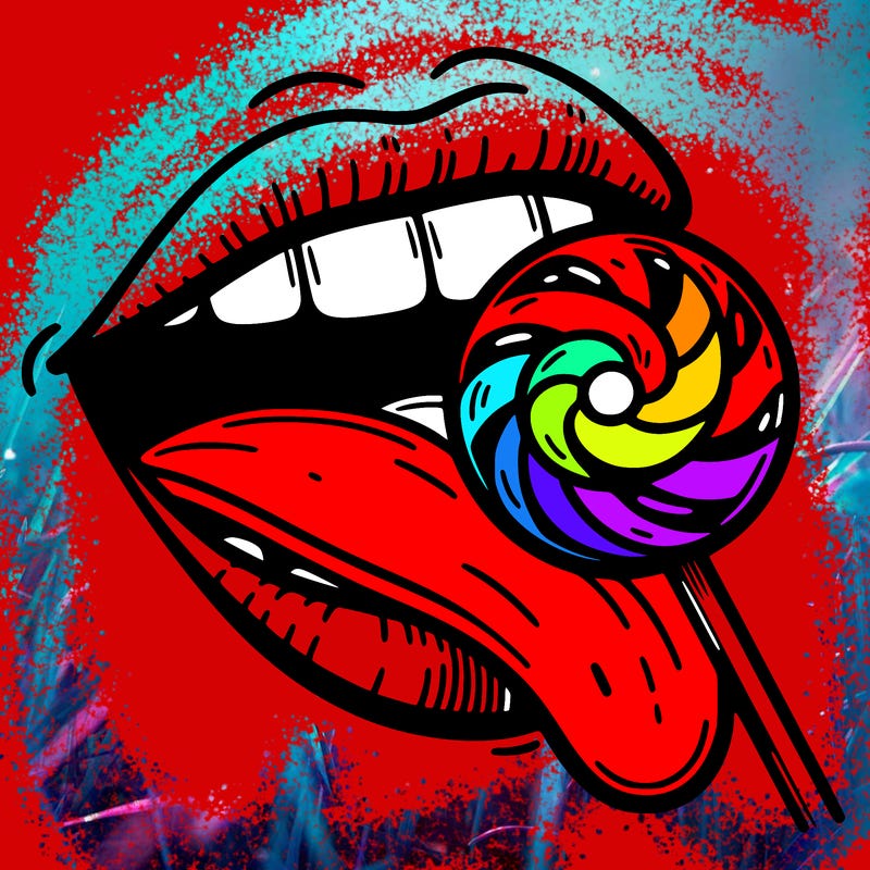 a mouth eating a lollipop