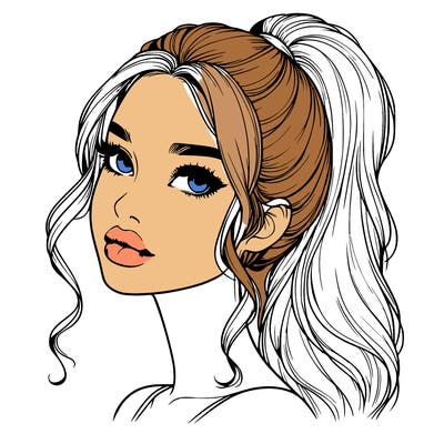 realistic girl with a ponytail on her hair and lips