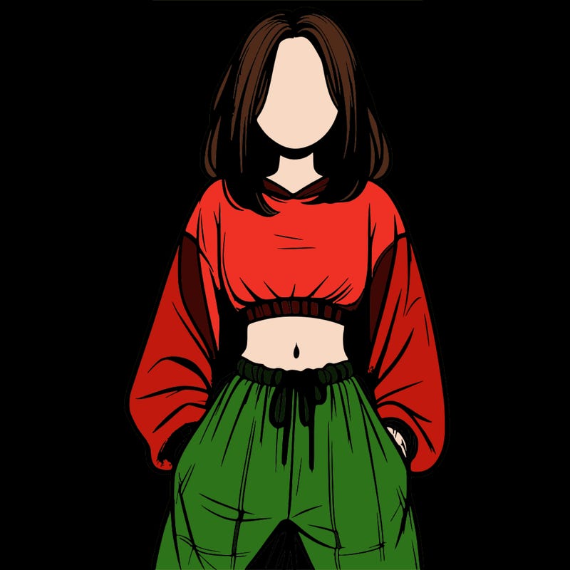 realistic girl faceless with baggy pants and a crop top