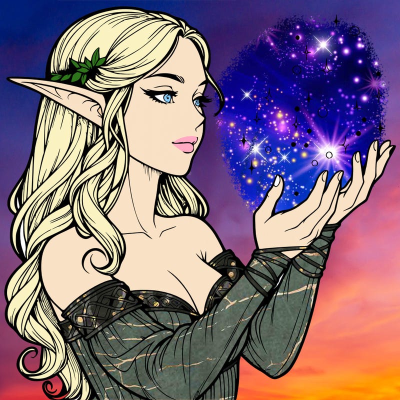 realistic elf girl doing magic