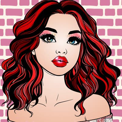 realistic girl with wavy hair and lips