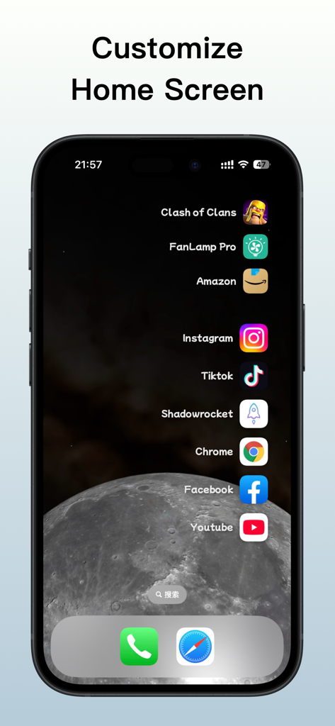 Launcher x – Quick App Widgets - Tela inicial estética do iPhone com lista de lançador de aplicativos vertical personalizada