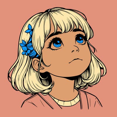 realistic girl looking up