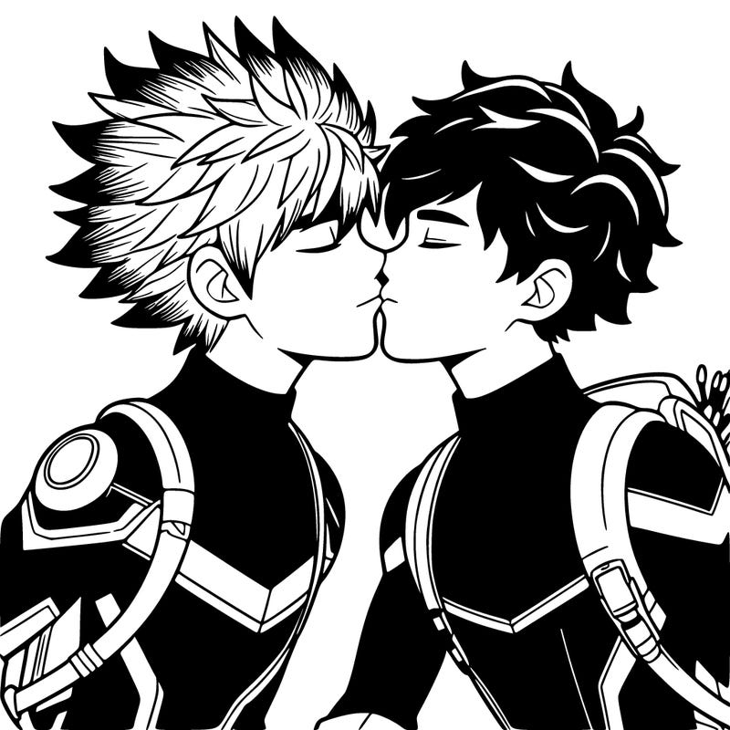 bakugo and deku (from my hero academia) kissing