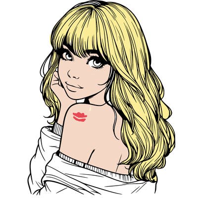 realistic girl with bangs looking over her shoulder