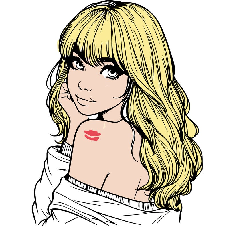 realistic girl with bangs looking over her shoulder