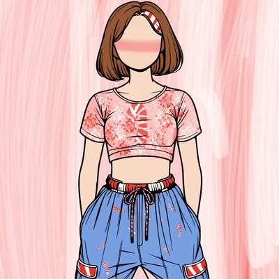realistic girl faceless with crop top and baggy pants