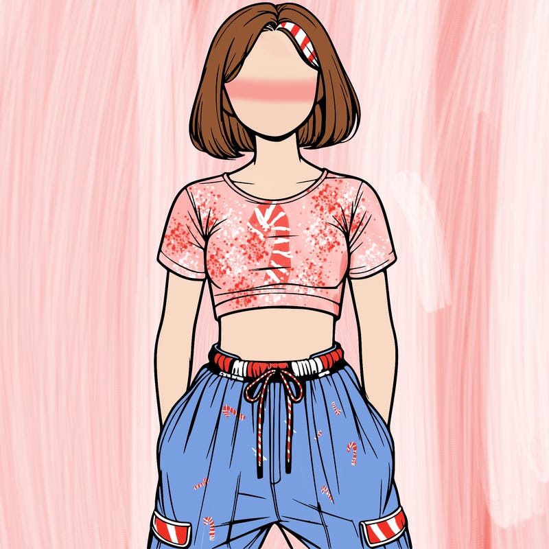 realistic girl faceless with crop top and baggy pants