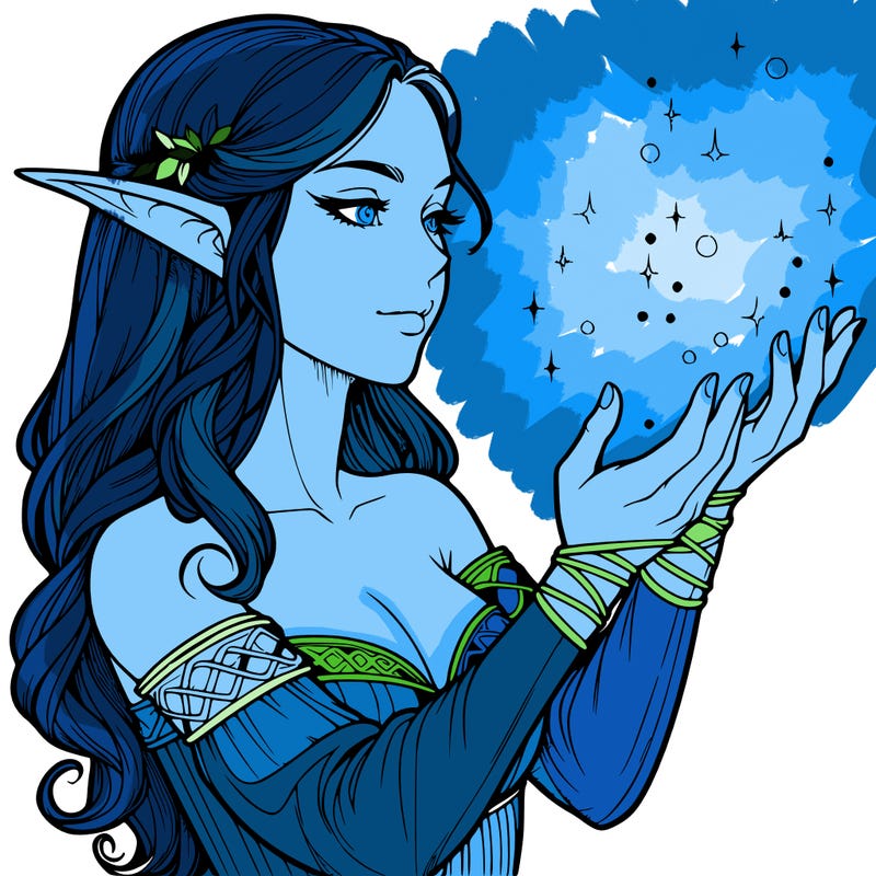 realistic elf girl doing magic