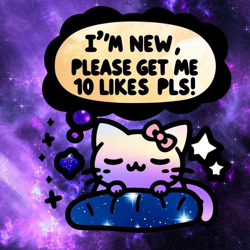 kitty taking a nap dream talking and saying "i'm new, please get me at least 10 likes pls!!"