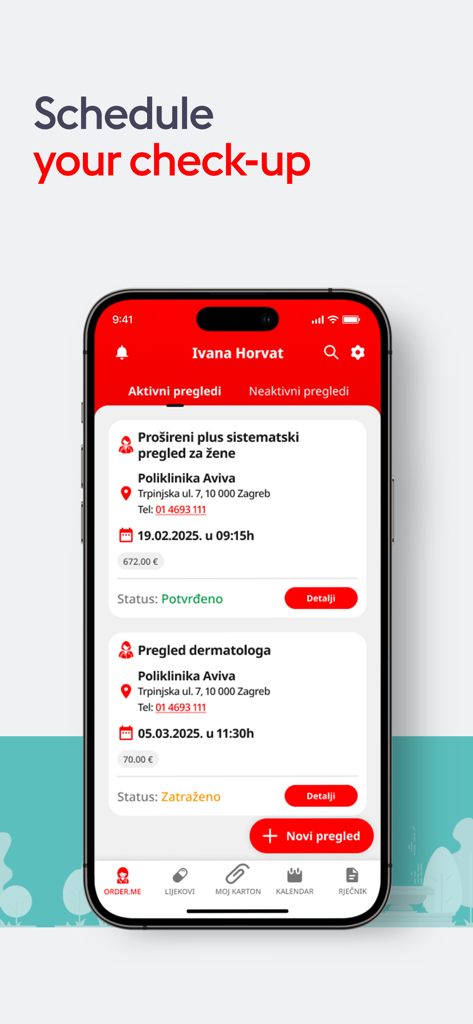 Meddox - Meddox mobile app screen showing a list of scheduled medical checkups and health appointments