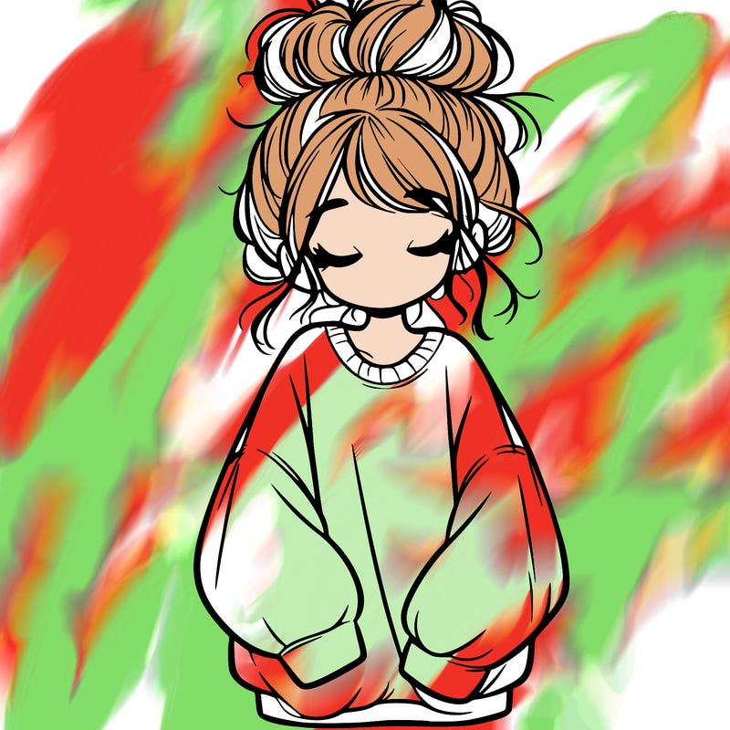 girl with baggy sweatshirt and messy bun