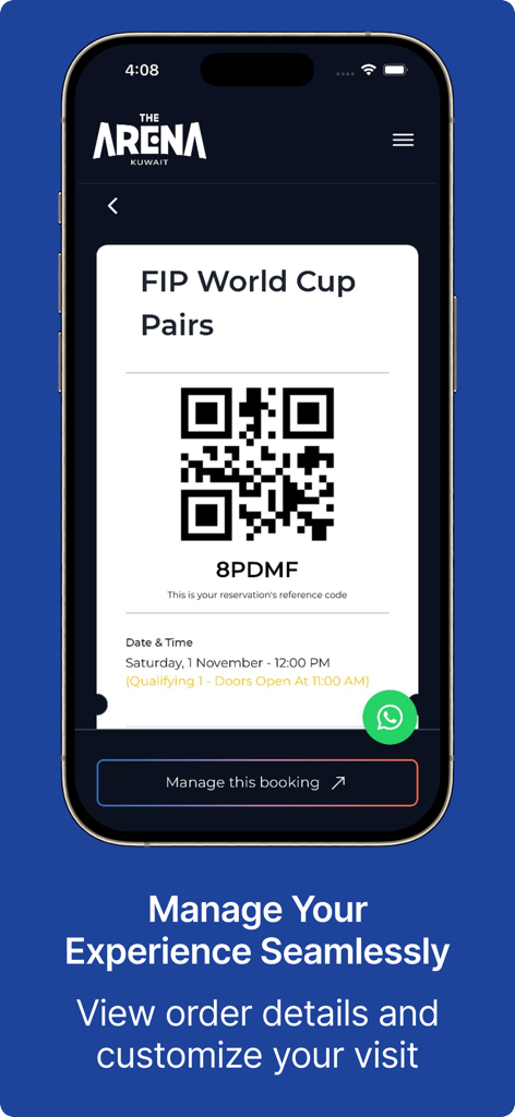 The Arena Kuwait - Entrada digital con código QR para un evento en la interfaz de la aplicación móvil The Arena Kuwait