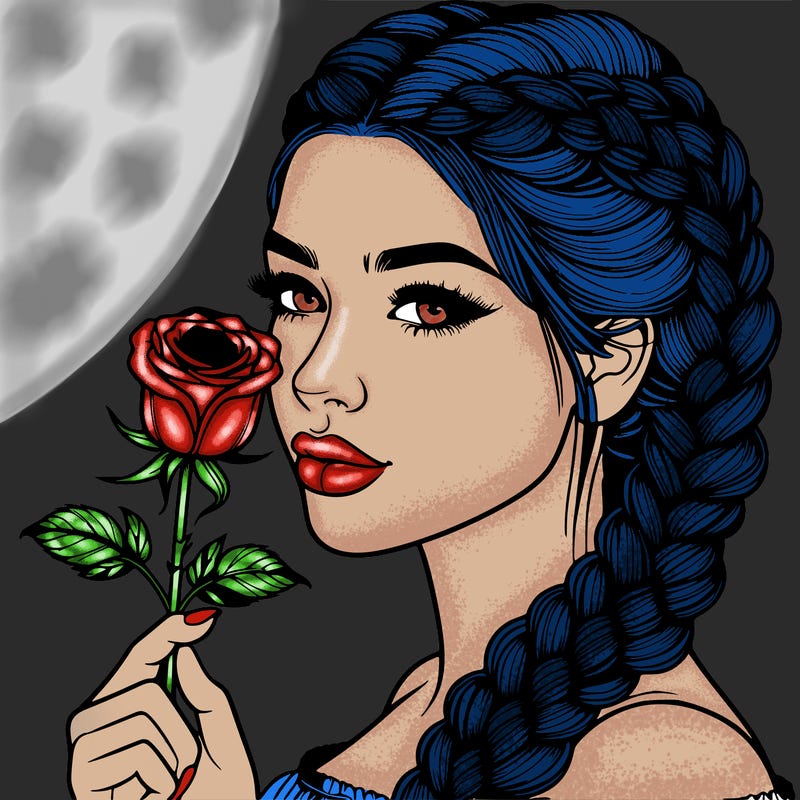 realistic woman with braids holding a single rose