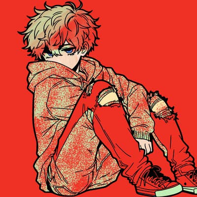a male hoddie ripped jeans messy hair anime