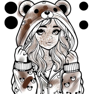 realistic girl in a animal pjs hoodie