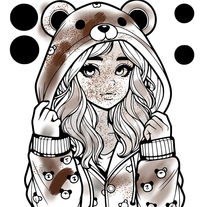realistic girl in a animal pjs hoodie