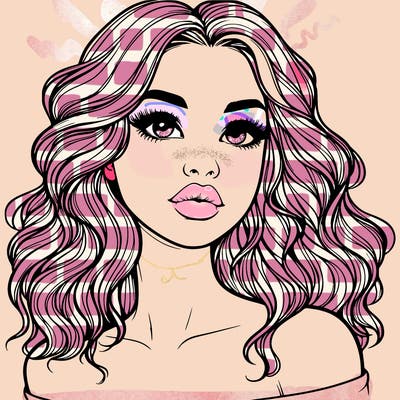 realistic girl with wavy hair and lips