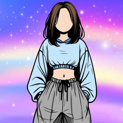 realistic girl faceless with baggy pants and a crop top