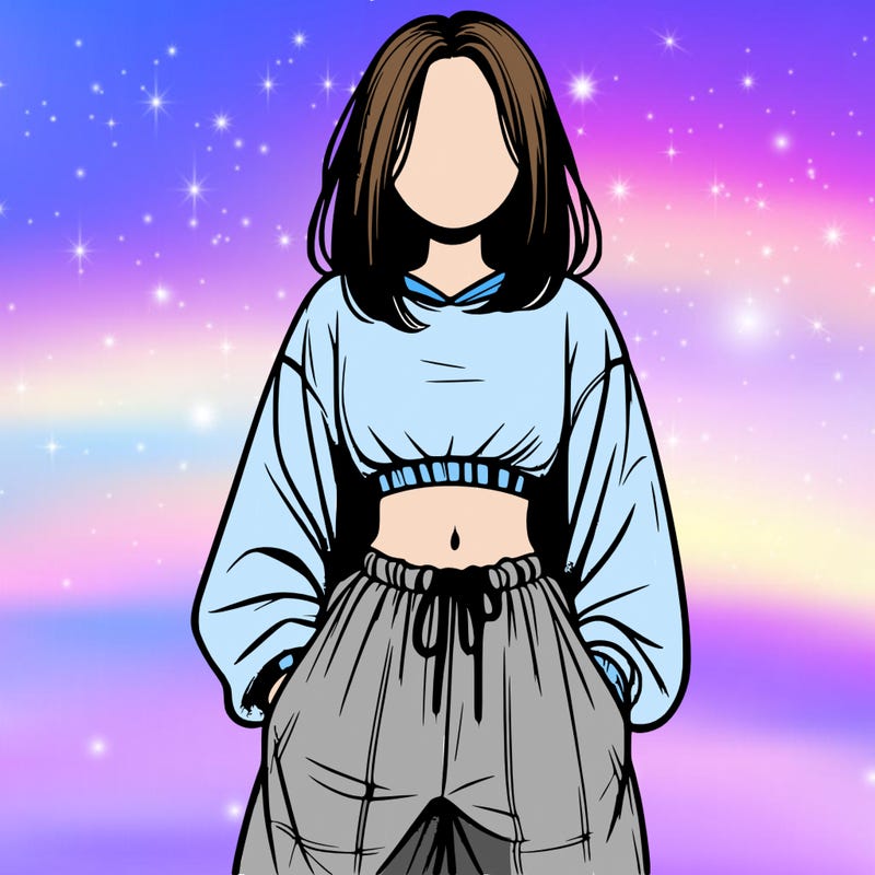 realistic girl faceless with baggy pants and a crop top