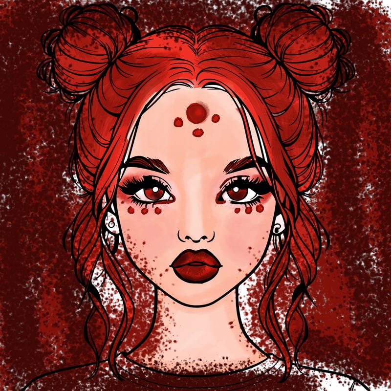 realistic girl with two buns in hair and lips