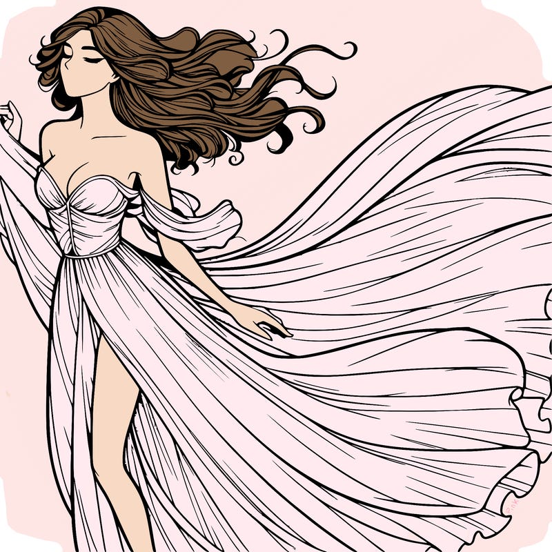 realistic woman in dress flowing the the wind