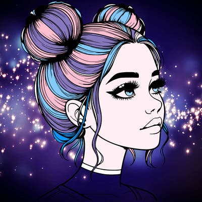 realistic girl with buns on the top of her head