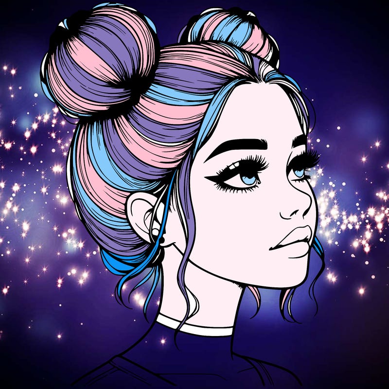 realistic girl with buns on the top of her head