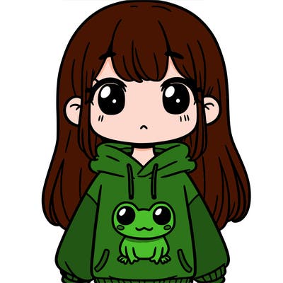 girl wearing frog sweatshirt